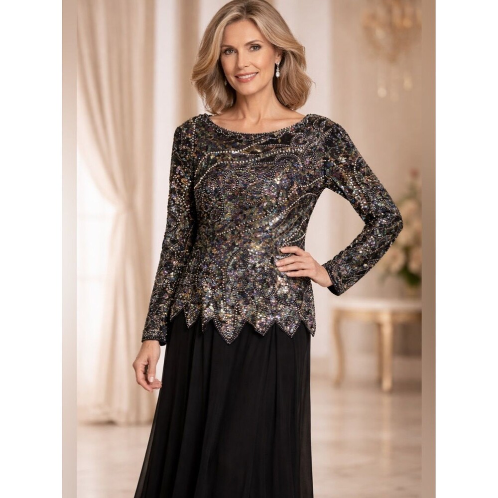 Vintage Jovani Sequins Embellished Midi Dress Women's M Formal Evening Wedding